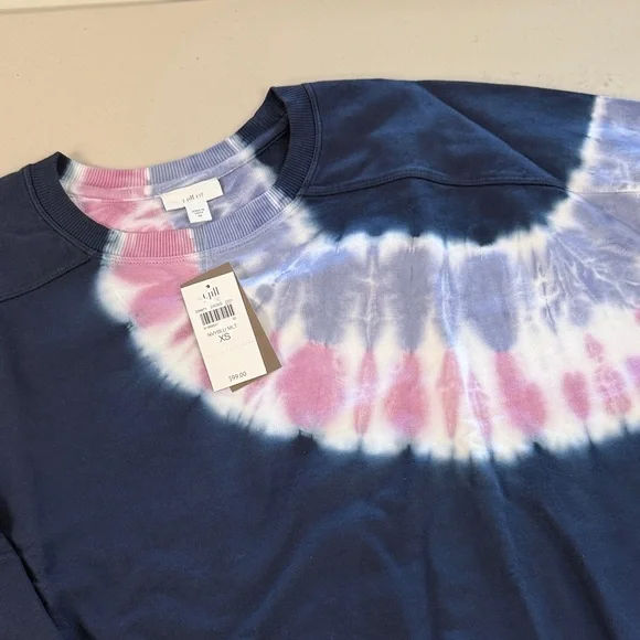 J. Jill Navy Tie-Dye Crewneck Sweatshirt with Pink & Light Blue Yoke - Picture 4 of 7